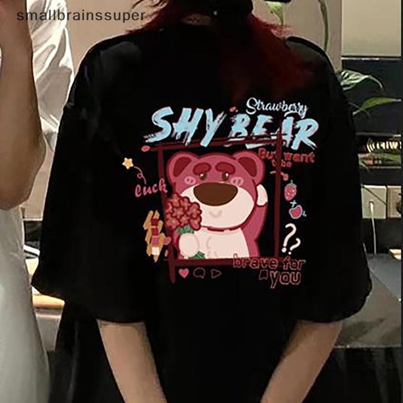 Áo Thun Ngắn Tay Cổ Tròn Dáng Rộng In Hình Gấu Hoạt Hình Thời Trang Mùa Hè Giản Dị Dành Cho Nữ SBS