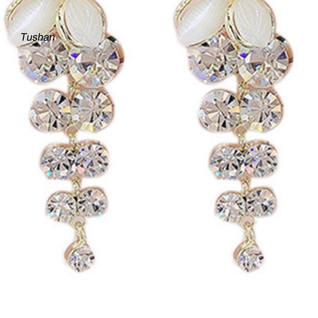 1 Đôi Bông Tai Dáng Dài Hình Hoa Đính Đá Lấp Lánh Thời Trang Cho Nữ