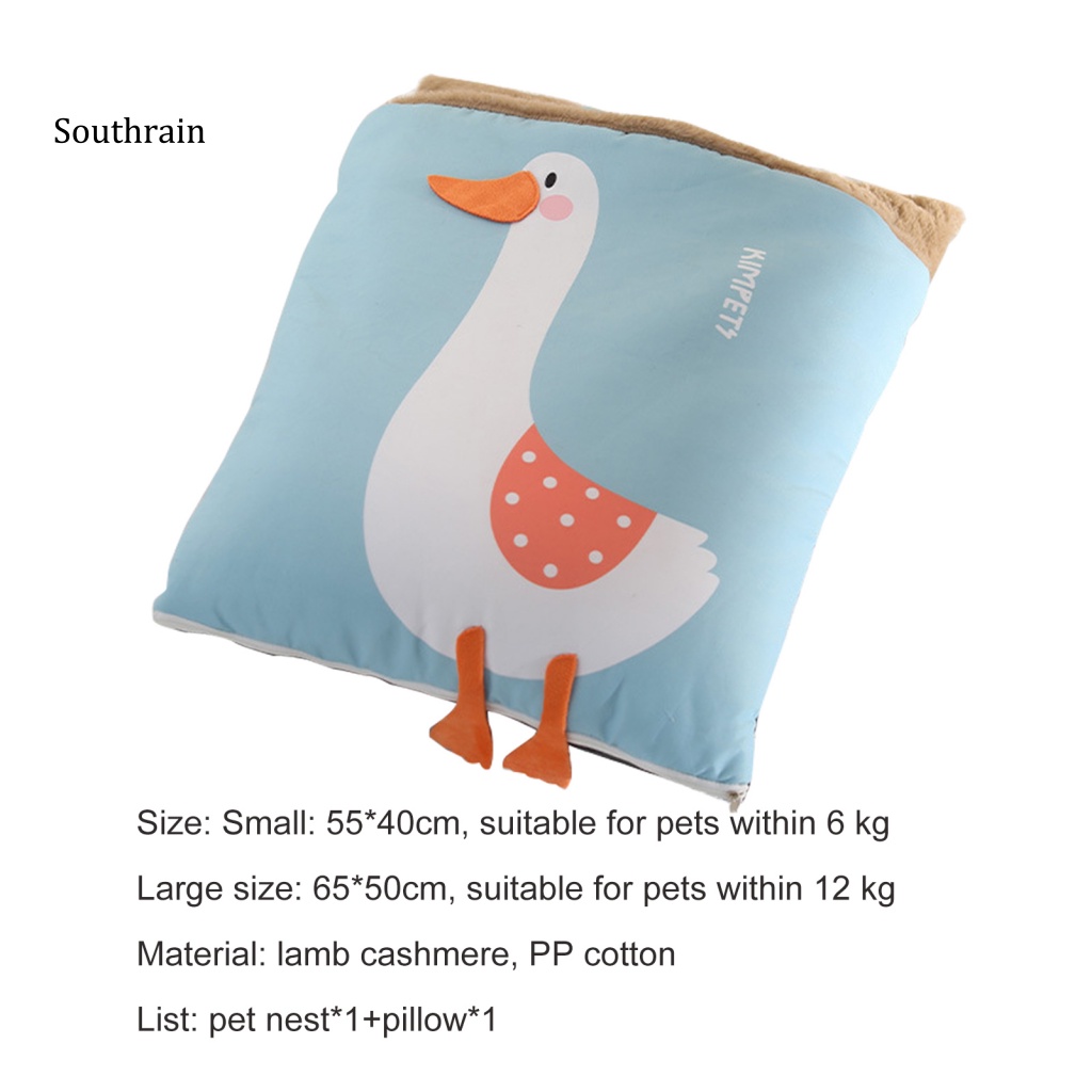Giường Ngủ Giữ Ấm Chống Trượt Bằng Vải Cashmere In Họa Tiết Vịt Dành Cho Thú Cưng