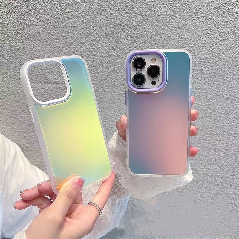 Ốp Điện Thoại Cứng Và Mềm Trong Suốt Màu Laser Cầu Vồng Sang Trọng Cho iPhone 14 11 13 12 Pro XS Max XR
