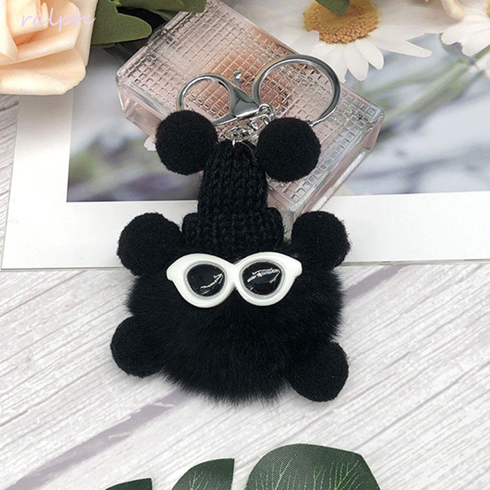 Móc Chìa Khóa Hình Thỏ Đeo Kính Mát Phối Lông Xù Đáng Yêu