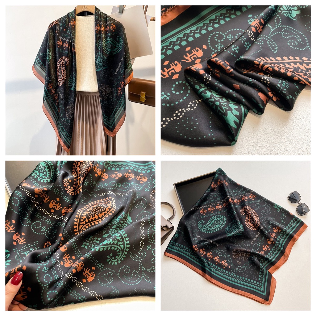 Khăn Choàng Vuông 110cm Bằng Satin Thời Trang Mùa Hè Dễ Phối Đồ