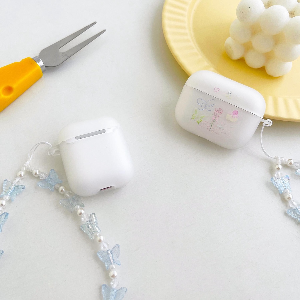 Vỏ Bảo Vệ Hộp Đựng Tai Nghe AirPods 1 / 2 / 3 Gen Pro2 2022 Bằng Silicon Tpu Mềm Trong Suốt Họa Tiết Hoa Hồng Và Bướm Đơn Giản