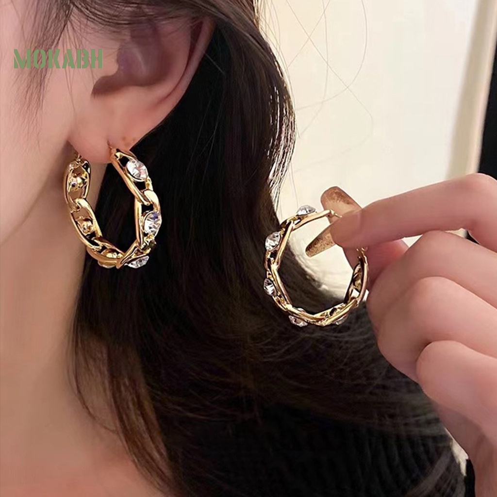 1 Đôi Bông Tai Tròn Lớn Đính Đá Thời Trang Dành Cho Nữ