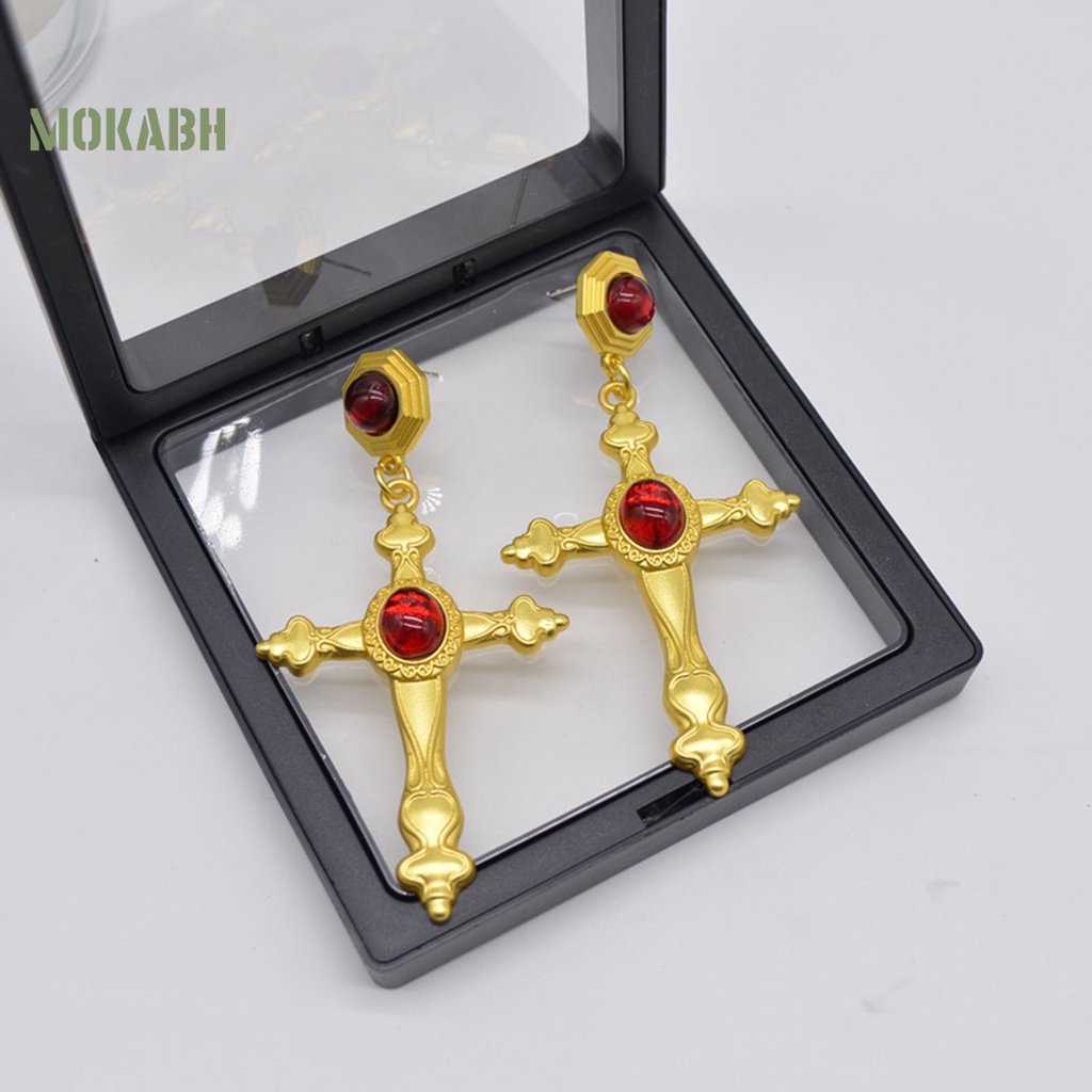 1 Đôi Bông Tai Hình Thánh Giá Bằng Thủy Tinh Màu Sang Trọng Phong Cách Trung Cổ Dành Cho Nữ