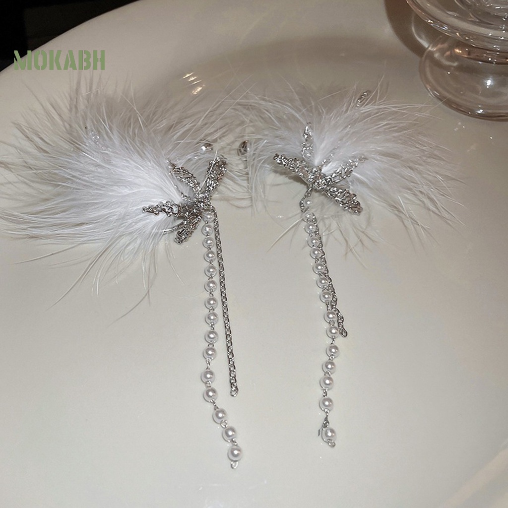 1 Khuyên Kẹp Vành Tai Hình Lông Vũ Đính Ngọc Trai Giả Sang Trọng