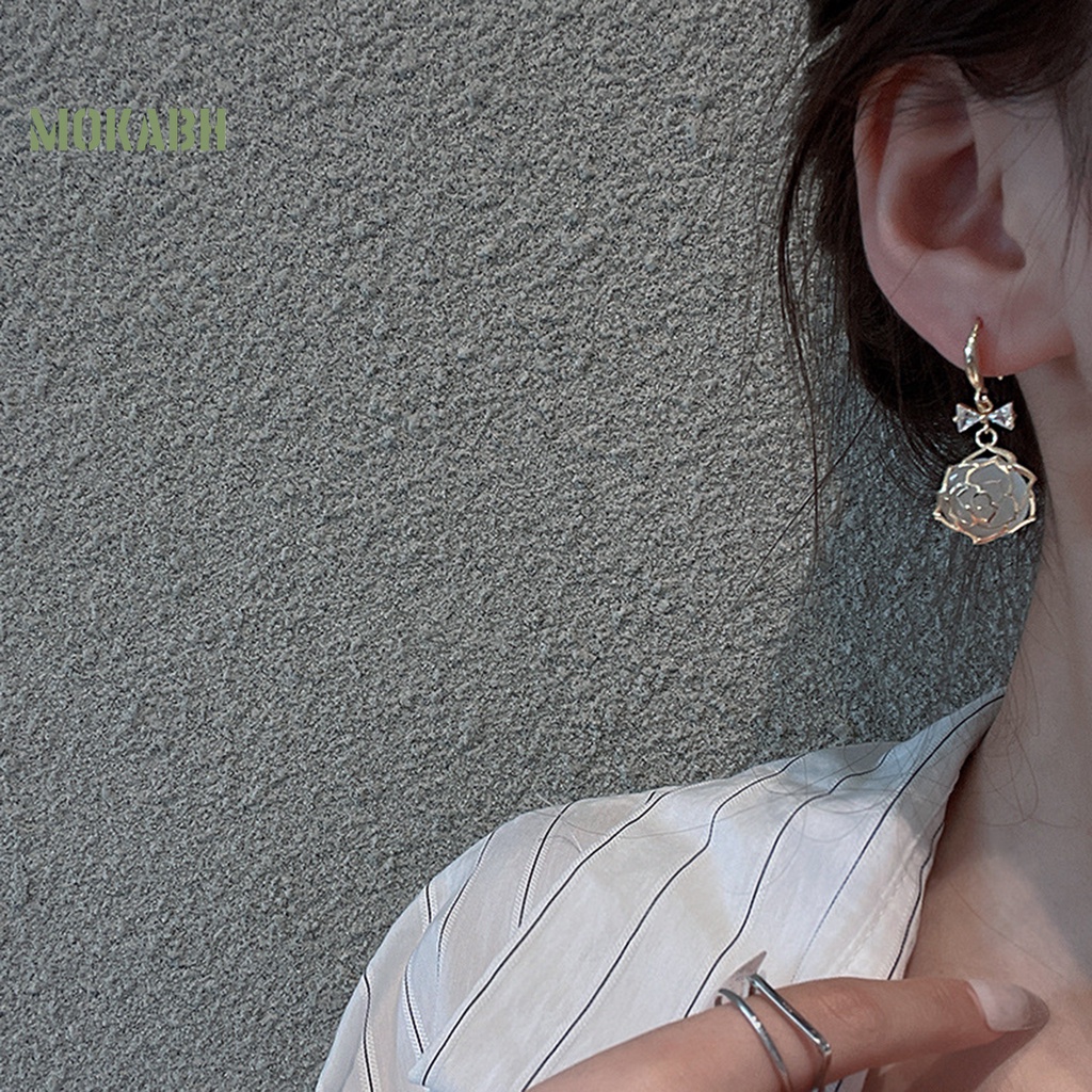 1 Đôi Bông Tai Hình Nơ Đính Đá Opal Phong Cách Pháp Thời Trang