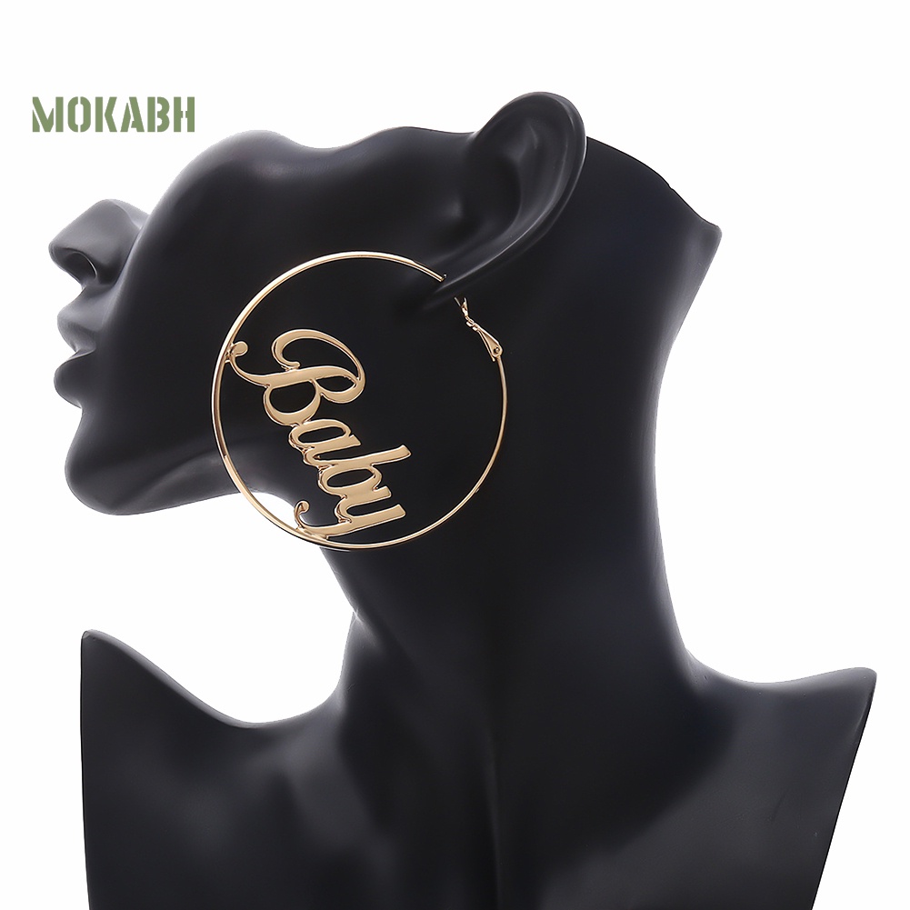 Bông Tai Tròn Khắc Chữ Baby Thời Trang Dành Cho Nữ