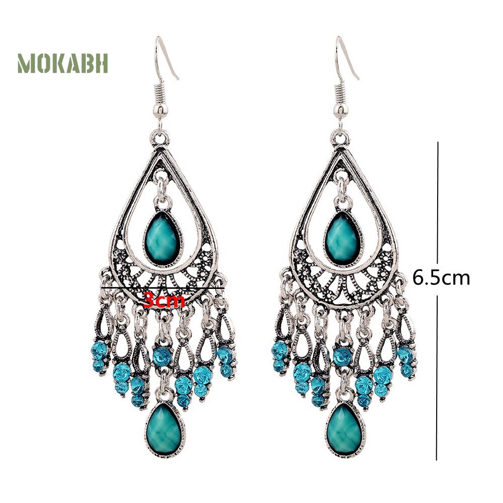 Bông Tai Móc Tua Rua Đính Đá Giả Phong Cách Boho Cho Nữ