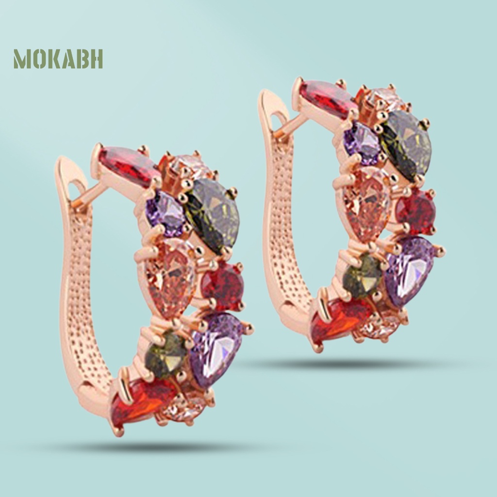 1 Đôi Bông Tai Tròn Đính Đá Zircon Nhiều Màu Thoải Mái Thời Trang Dự Tiệc Dành Cho Nữ