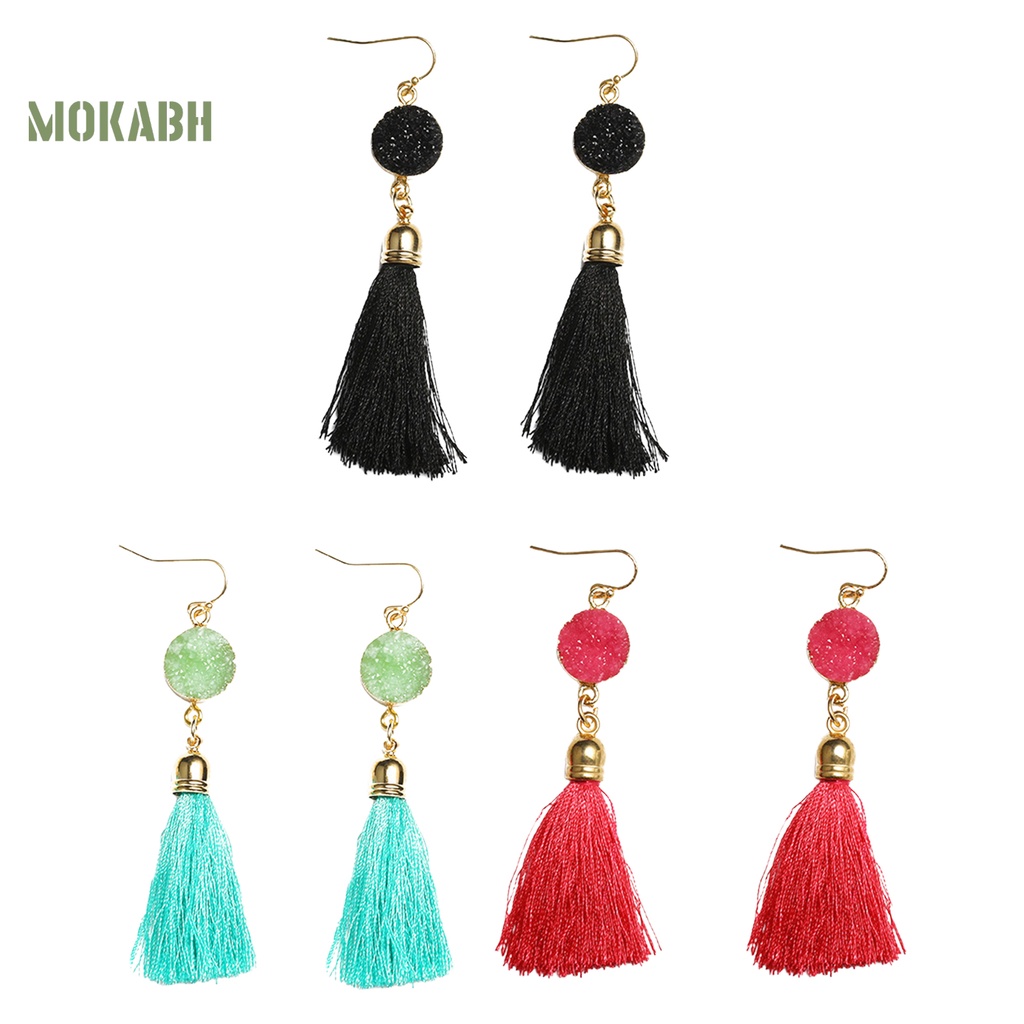 1 Đôi Bông Tai Móc Bằng Cotton Thiết Kế Tua Rua Phong Cách Bohemian