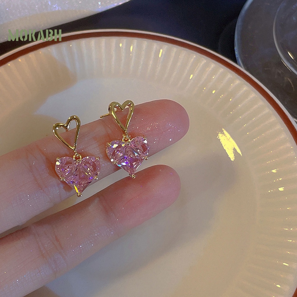 1 / 1 Cặp Vòng cổ / Bông Tai Hình Trái Tim Đính Pha Lê Thời Trang