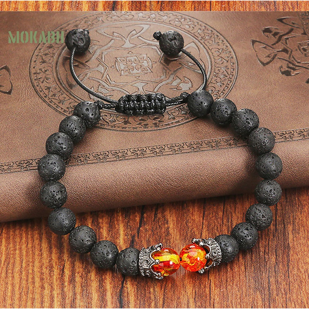 Vòng Tay Bện Dây Mặt Đá Hình Vương Miện Thời Trang Cho Nam