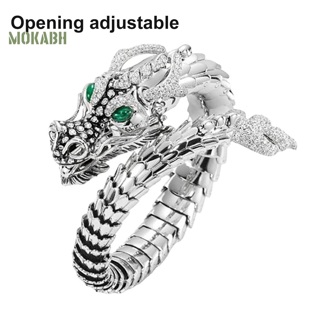 [Mới] Nhẫn Hở Bản To Màu Bạc Hình Rồng Cá Tính Hợp Thời Trang Làm Quà Tặng Cho Nam