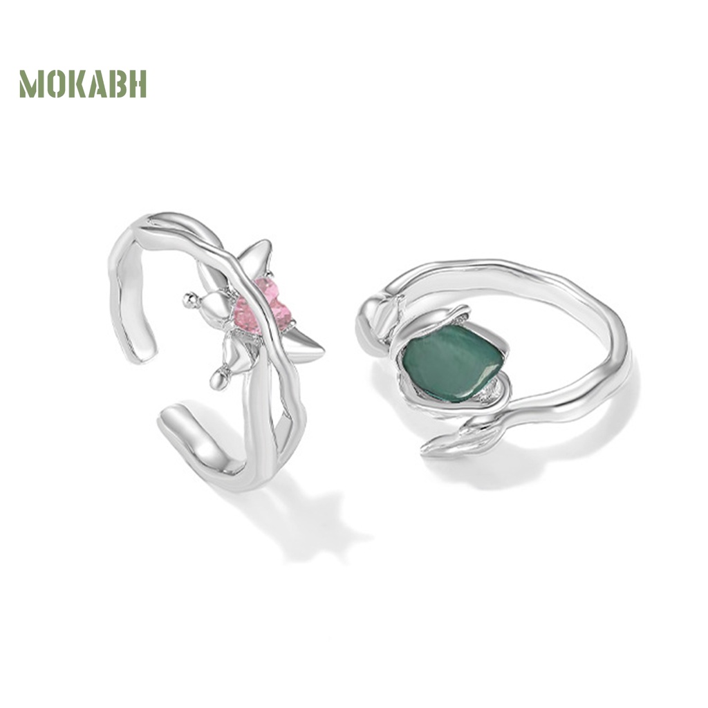 [Mới] Nhẫn Hở Hình Hoa Tulip Khảm Đá Zircon Có Thể Điều Chỉnh Kích Cỡ