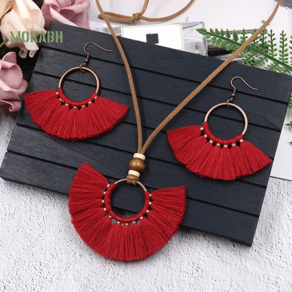 Bộ Vòng cổ + Bông Tai Kiểu Dây Tua Bohemia Cho Nữ