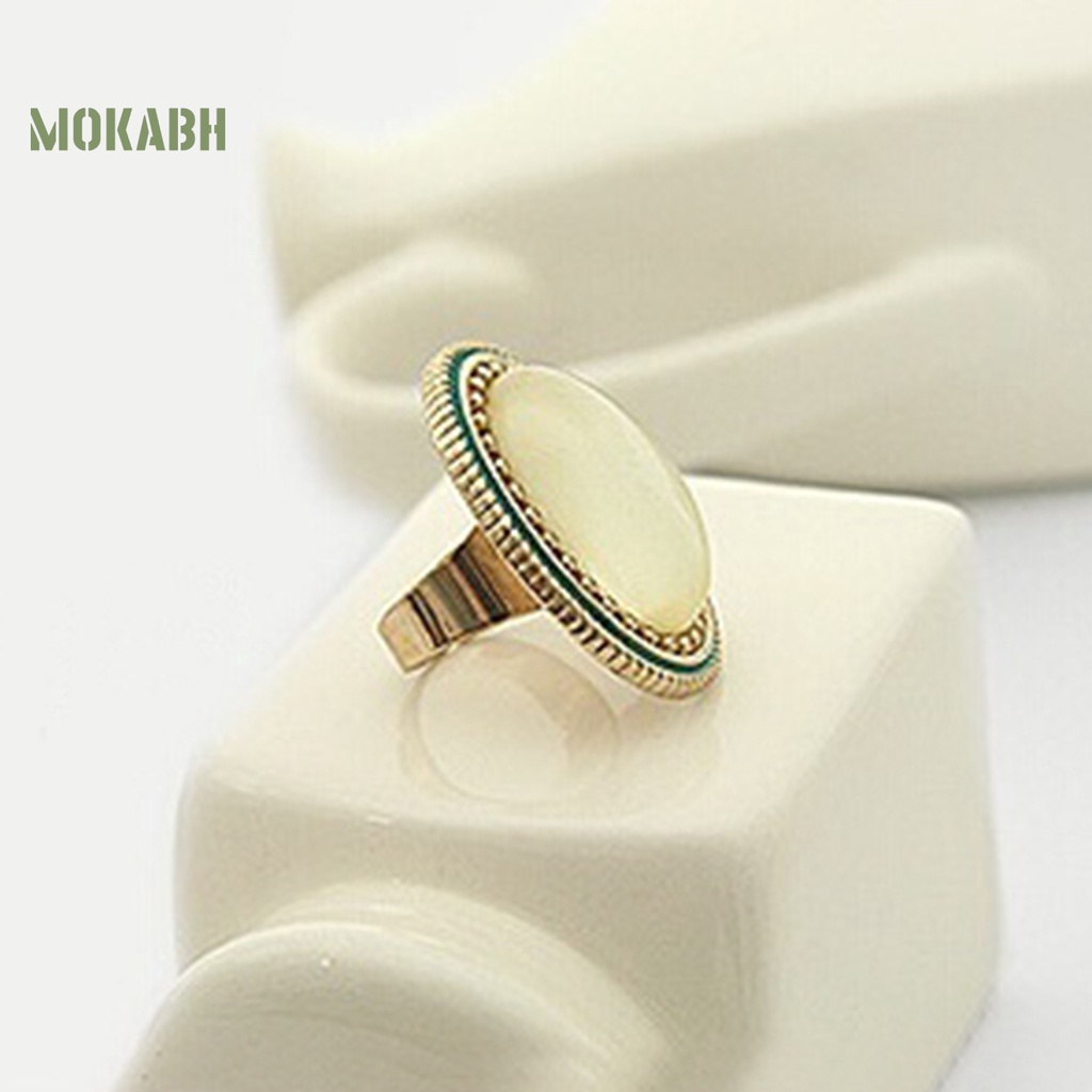 Nhẫn Hợp Kim Đính Đá Tự Nhiên Hình Oval Lớn Có Thể Điều Chỉnh