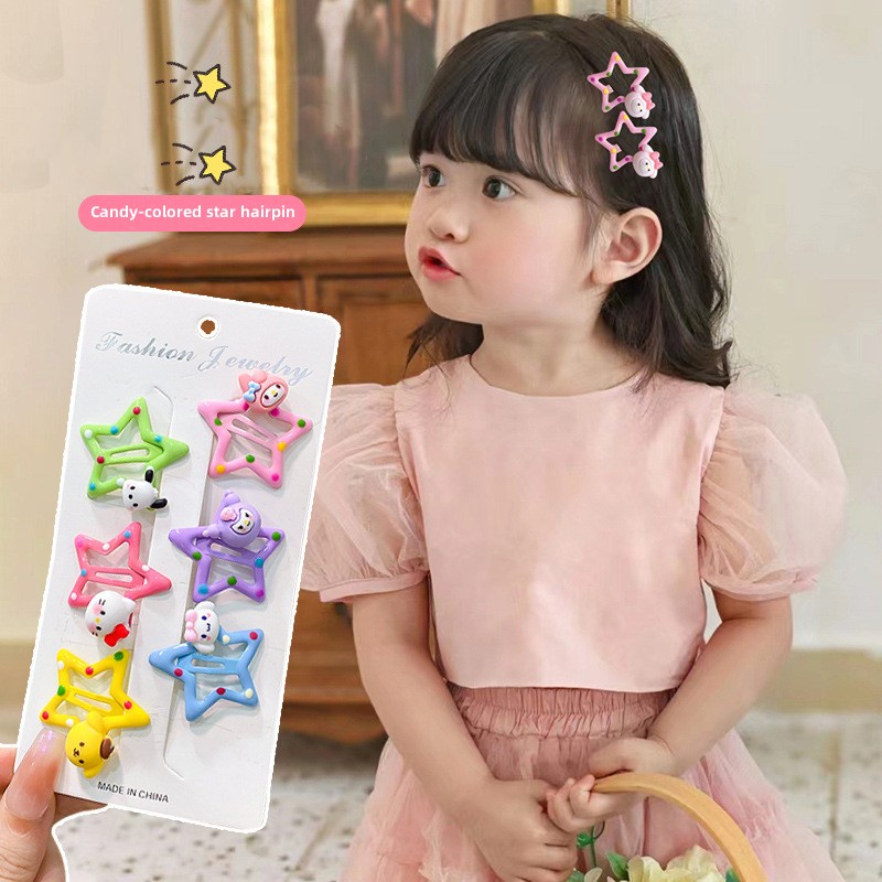 Kẹp Tóc Đuôi Ngựa BB / Kẹp Tóc Mái Bằng Kim Loại Hình Ngôi Sao Kem Y2K Dễ Thương Cho Bé Gái