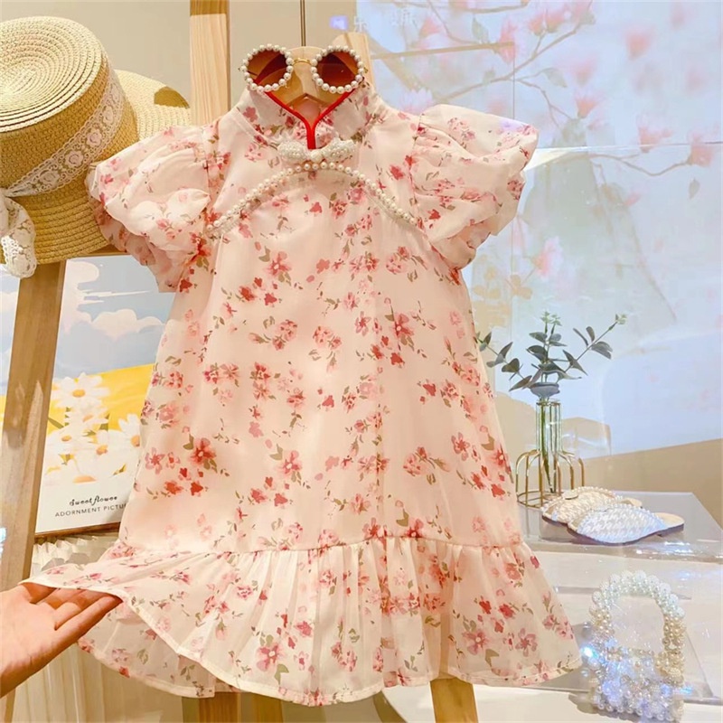 Đầm Sườn Xám In Hoa Phong Cách Hàn Quốc Thời Trang Mùa Hè Xinh Xắn Cho Nữ