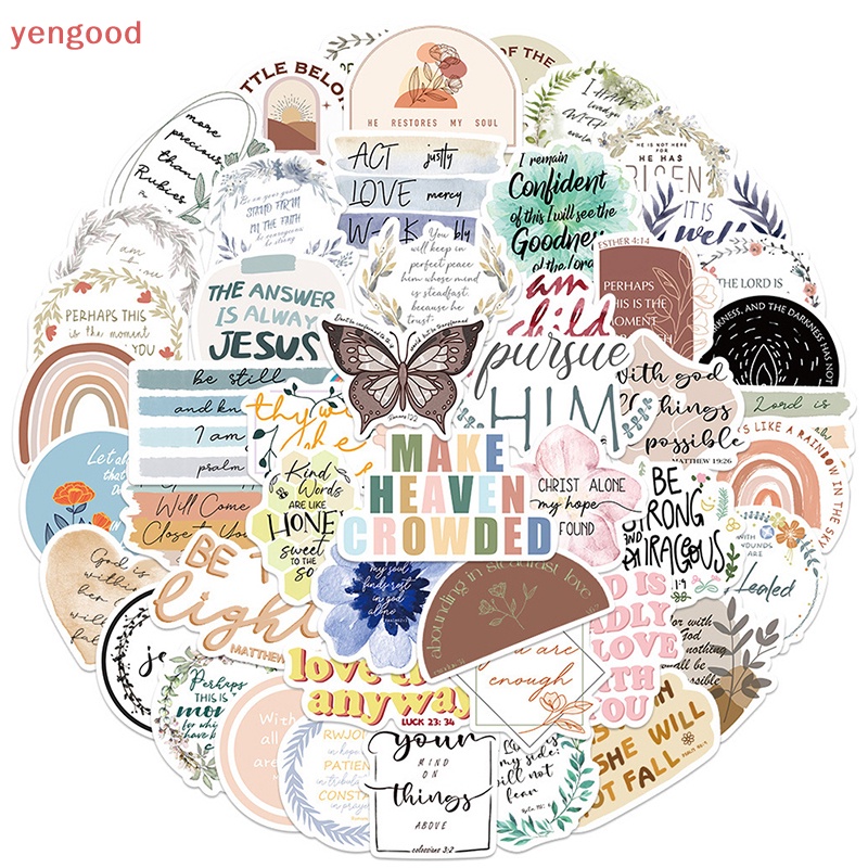 Set 50 Miếng Dán Trang Trí Hành Lý / Laptop / Xe Máy In Chữ Jesus Christians Phong Cách BOHO