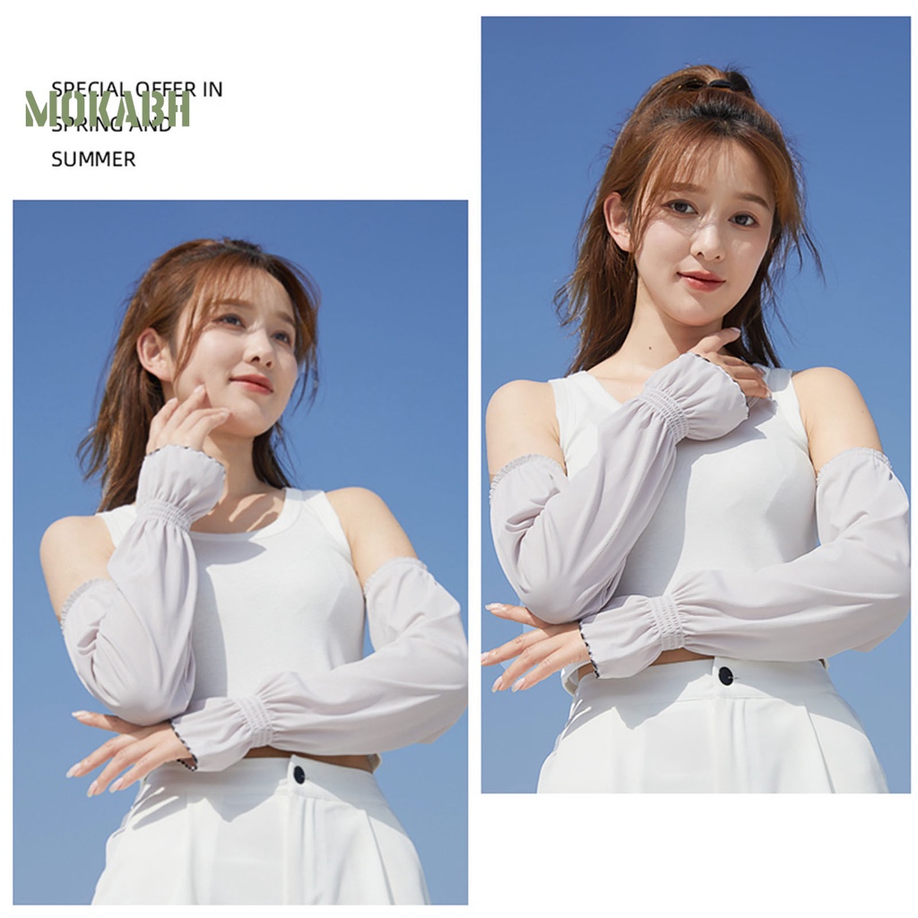 1 Cặp Ống Tay Áo Bằng Lụa Lạnh Mỏng Co Giãn Dành Cho Nữ Lái Xe