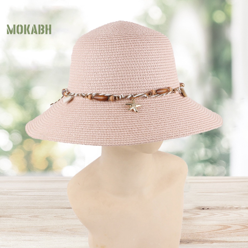Mũ Vành Tròn Chống Nắng Màu Trơn Trang Trí Vỏ Sò Biển Cho Nữ