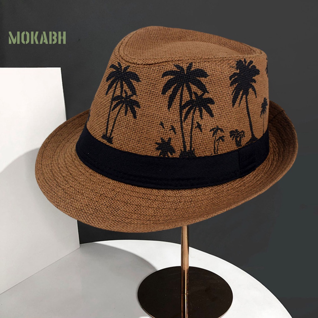 [Mok Abh] Mũ Vành Ngắn Thoáng Khí In Họa Tiết Cây Cối Màu Sắc Tương Phản Trọng Lượng Nhẹ Chống Nắng Ngoài