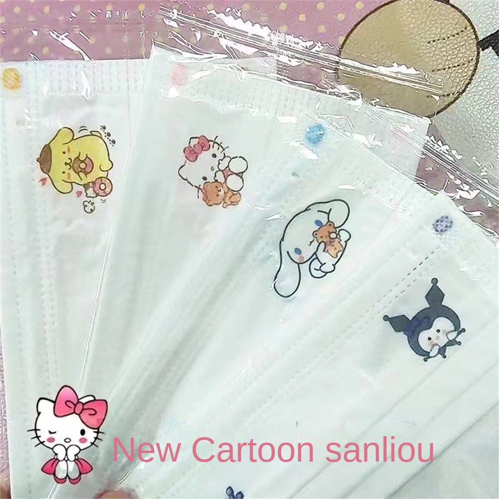 2023 Mới Mặt Nạ Sanrio 3d 10 Cái Khẩu Trang Thoải Mái Tương Phản Dây Đeo Tai Hoạt Hình Dễ Thương 5 Kiểu Bao Bì Riêng Học Sinh