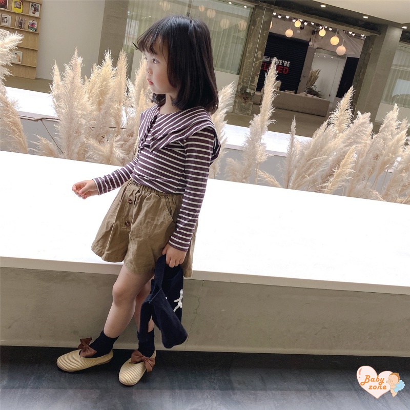 Áo Thun Tay Dài Cổ Bèo Họa Tiết Kẻ Sọc Thời Trang Mùa Hè Mới Dành Cho Bé Gái