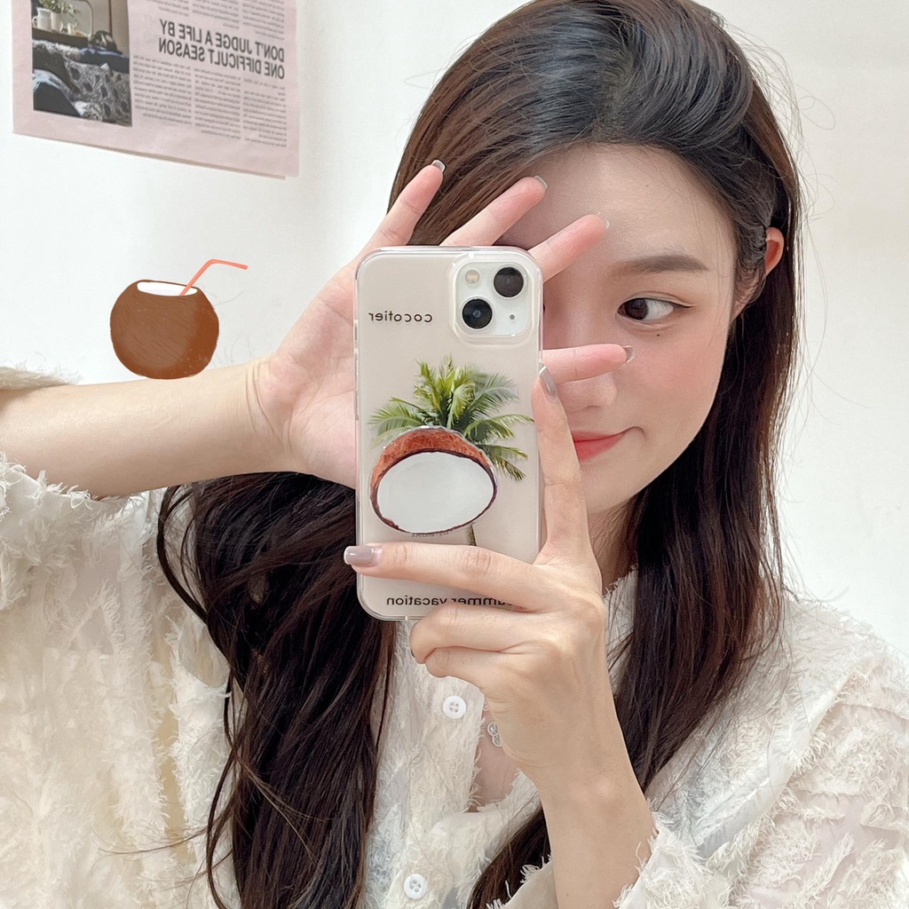 Ốp Điện Thoại TPU Mềm Chống Sốc Hai Mặt Họa Tiết Cây Dừa Mùa Hè Cho iPhone 11 13 12 14 Pro Max