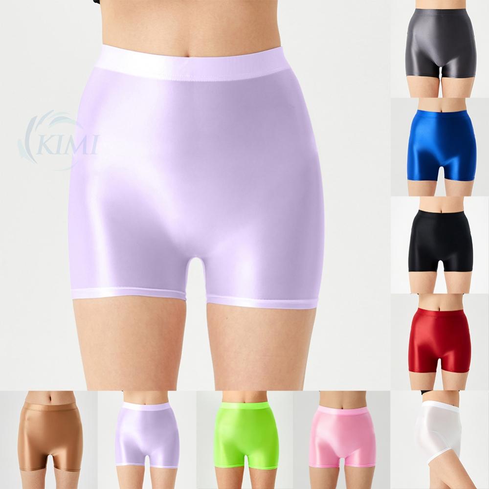 KIMI-Women's and Men's High Waist Shiny Glossy Shorts Perfect for Gym Running and Yoga