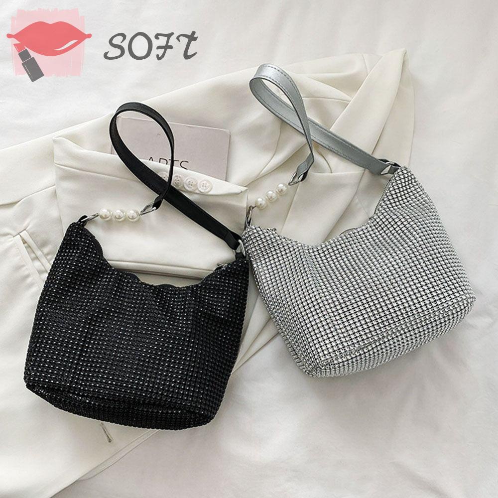 SOFTNESS Túi Đeo Vai Corssbody Đính Đá Phối Dây Xích Thời Trang