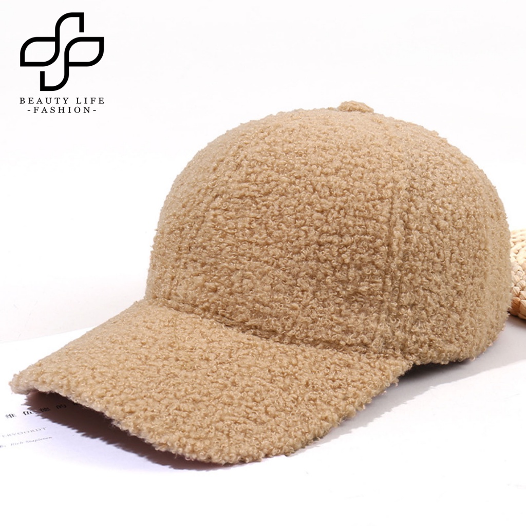 Beautylife Mũ Lưỡi Trai Nhung Lông Màu Trơn Vành Móc Có Thể Điều Chỉnh Mở Rộng Thời Trang Thu Đông Ngoài Trời