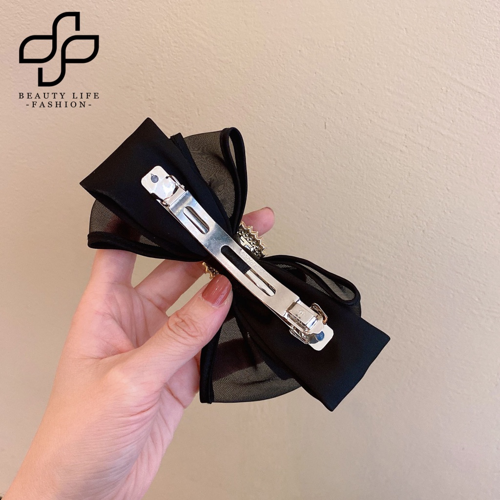 Kẹp Tóc Trang Trí Hình Nơ Bằng Lưới Có Đính Đá Kiểu Hàn Quốc