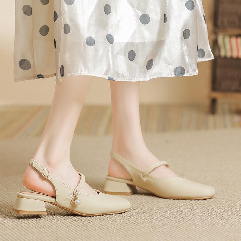 Giày Sandal Cao Gót Đế Dày Phong Cách Retro Anh Quốc