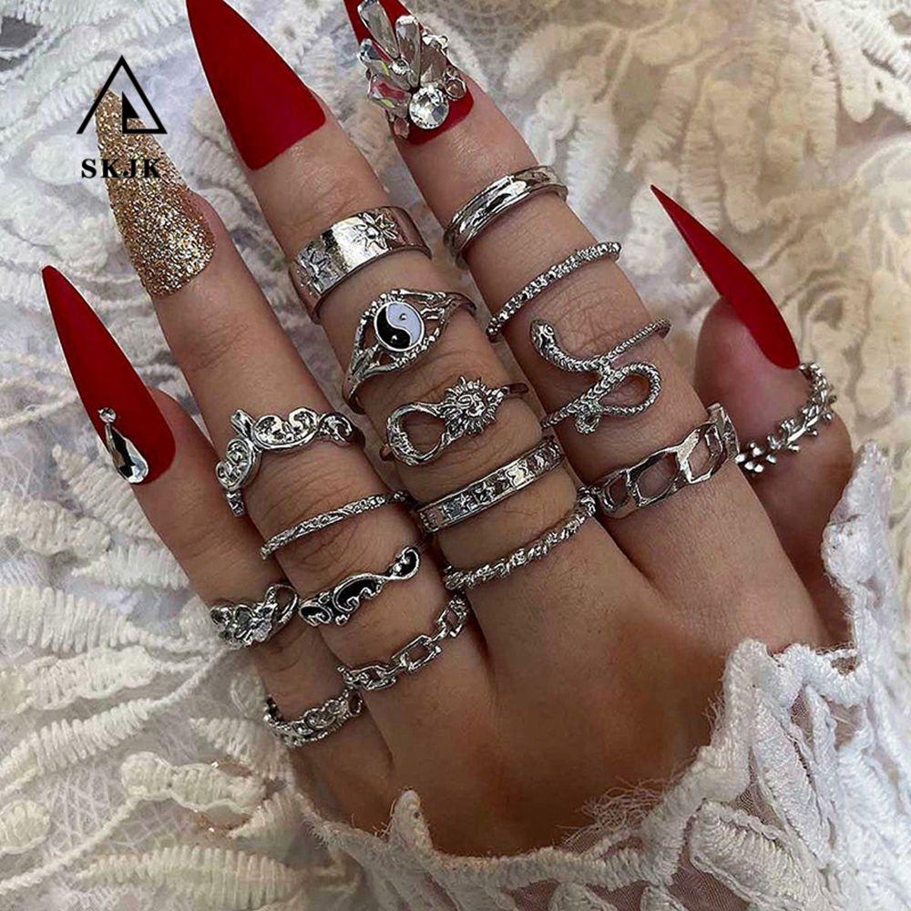 Set 16 Nhẫn Hình Rắn / Ngôi Sao / Bướm / Mặt Trời Độc Đáo Phong Cách Hàn Quốc Cho Cặp Đôi