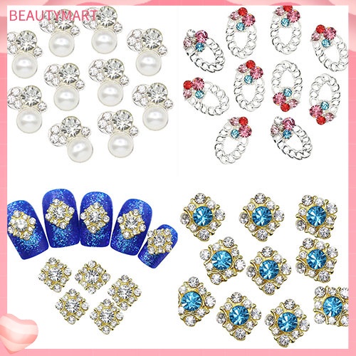 Bộ 10 Miếng Dán Móng Tay Nghệ Thuật Bằng Hợp Kim Đính Đá Pha Lê Xinh Xắn DIY