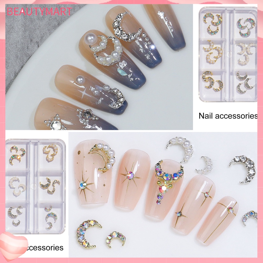 1 Hộp Phụ Kiện Trang Trí Móng Tay 3D DIY Hình Mặt Trăng Lấp Lánh Dễ Thương Cho Nữ