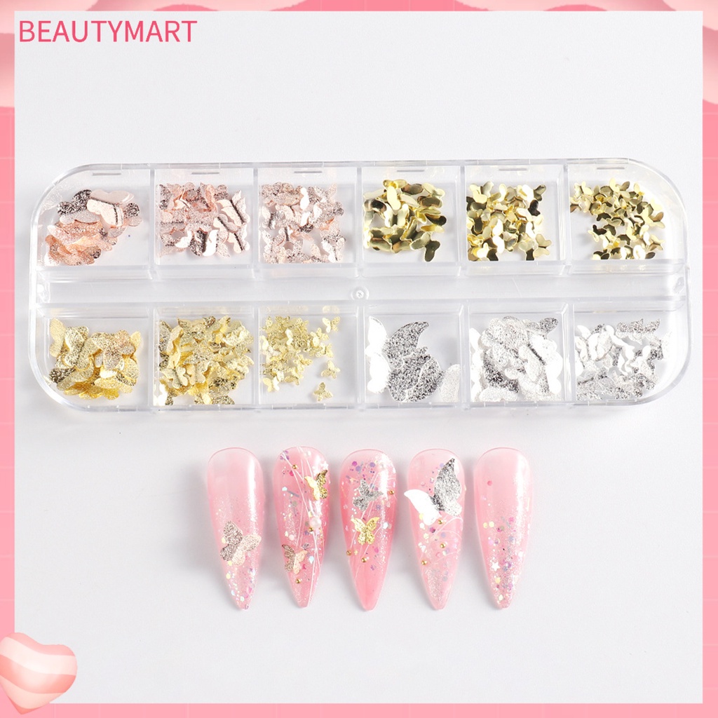 1 Hộp Phụ Kiện Trang Trí Móng Tay Hình Bướm 3D Bằng Kim Loại Chống Rỉ