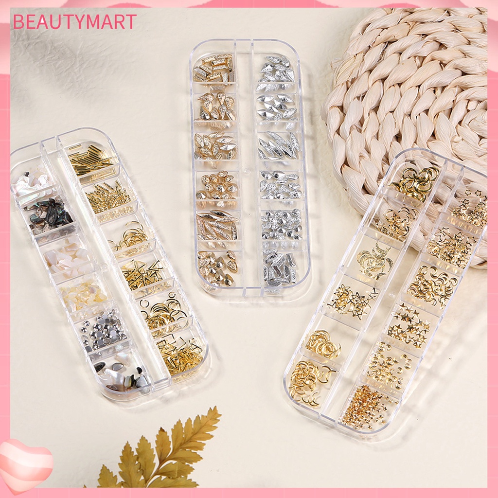 1 Hộp 12 Ngăn Đựng Hạt Kim Sa 3D Tự Trang Trí Móng Tay Cho Nữ