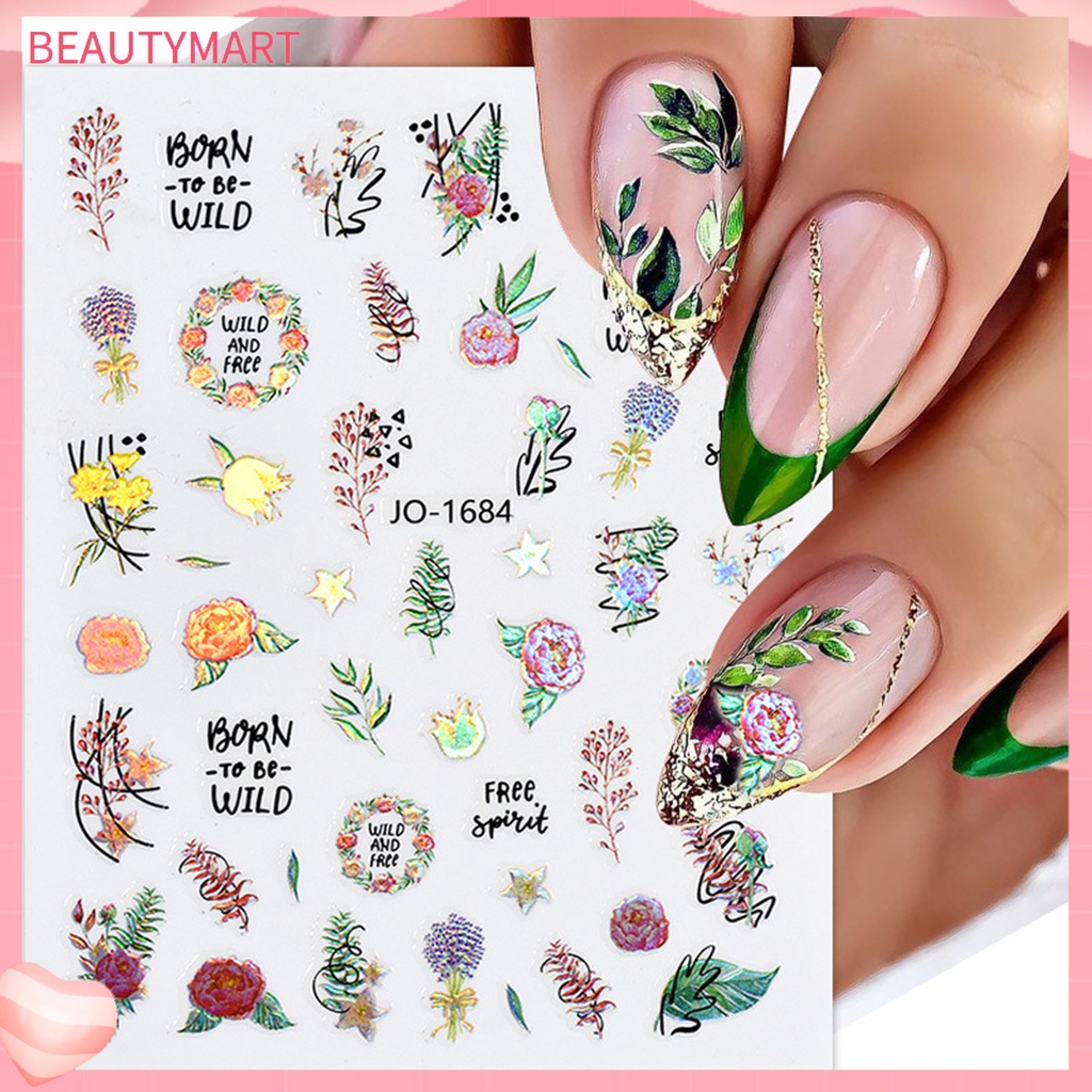 Miếng Dán Móng Tay Hình Hoa Lấp Lánh Nhiều Kiểu Tự Dính Chống Thấm Nước
