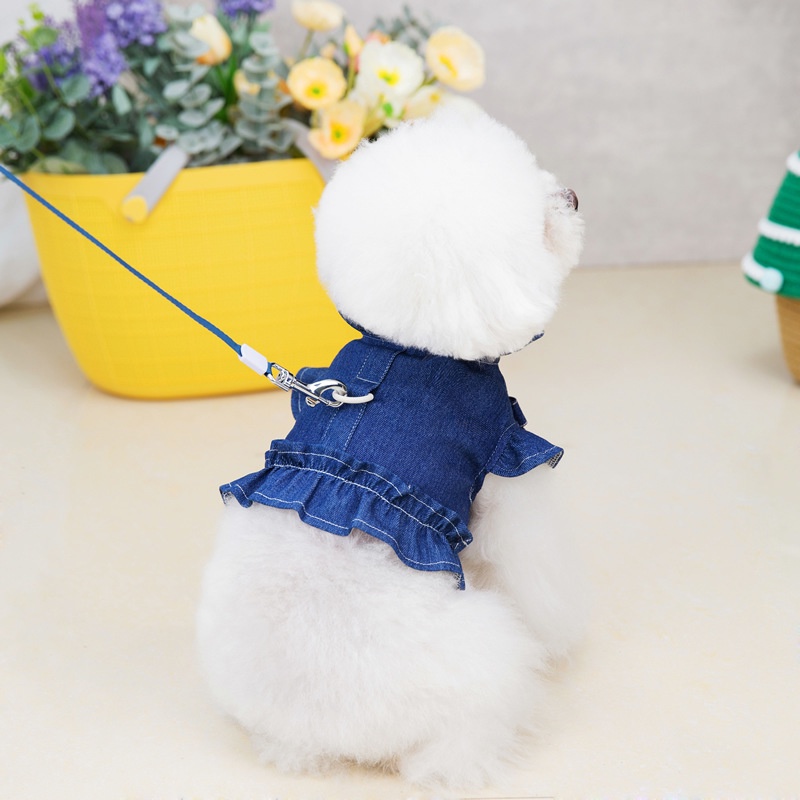Đầm Jean Cotton Trang Phục Mùa Hè Dễ Thương Có Dây Xích Và Vòng Đeo Cho Chó Mèo Size Xl