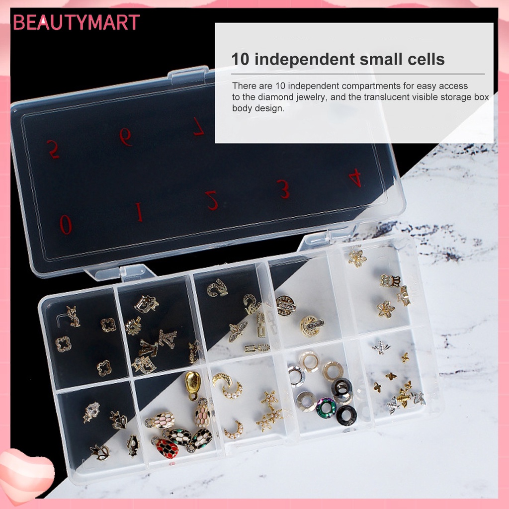 Hộp Đựng Phụ Kiện Trang Trí Móng Tay 10 Ngăn Trong Suốt Đa Năng