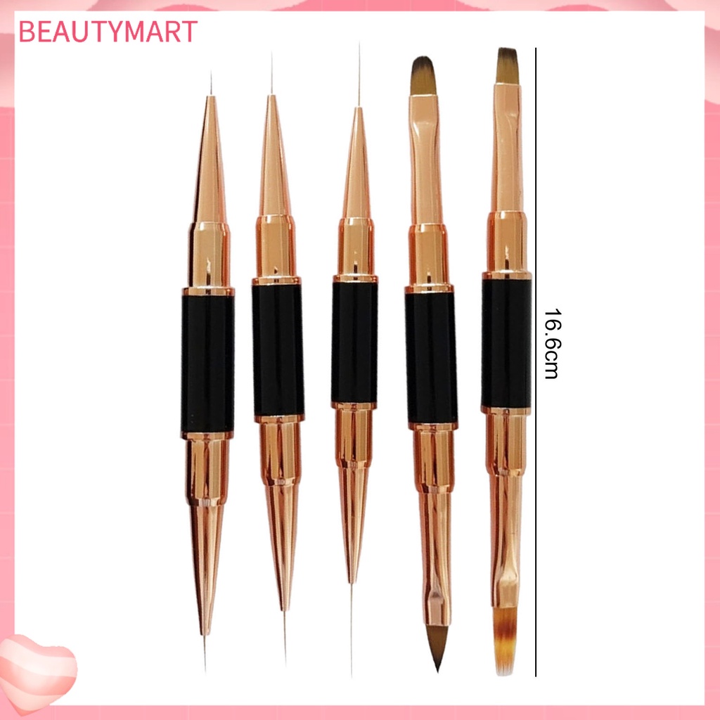 Set 5 Cọ Vẽ Móng Nghệ Thuật Hai Đầu Lông Mềm Mại Màu Vàng Hồng DIY