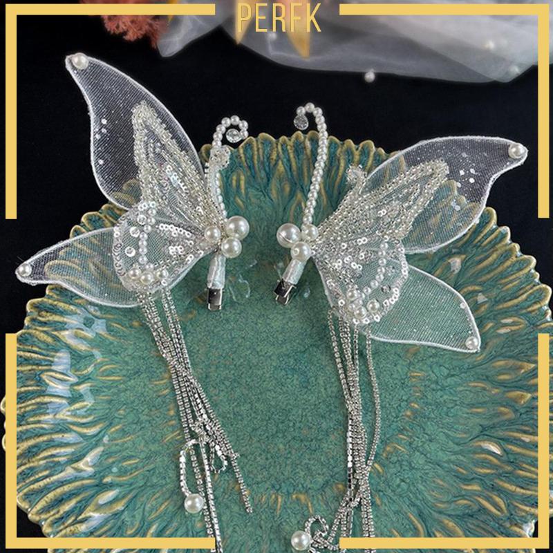 Set 2 Kẹp Tóc Hình Bướm Phối Tua Rua Mỏng Và Trung Bình