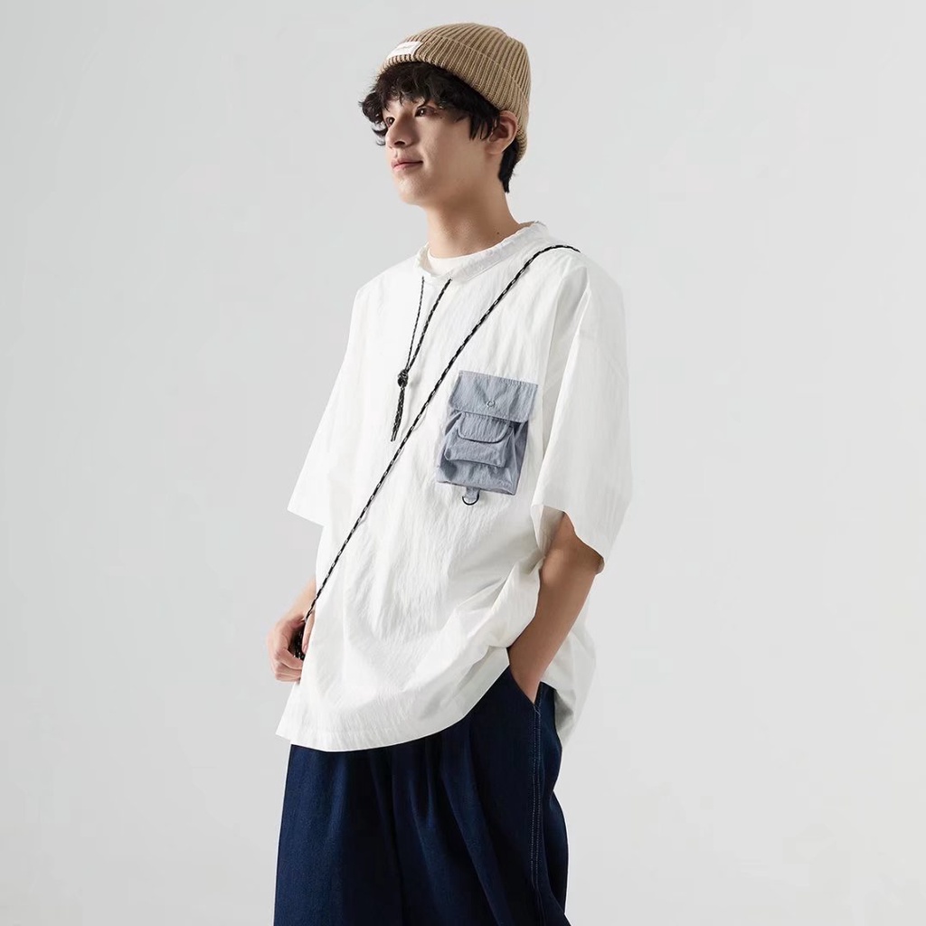 Áo Thun Tay Ngắn Dáng Rộng Phối Dây Rút Phong Cách Nhật Bản Thời Trang Mùa Hè Cho Nam
