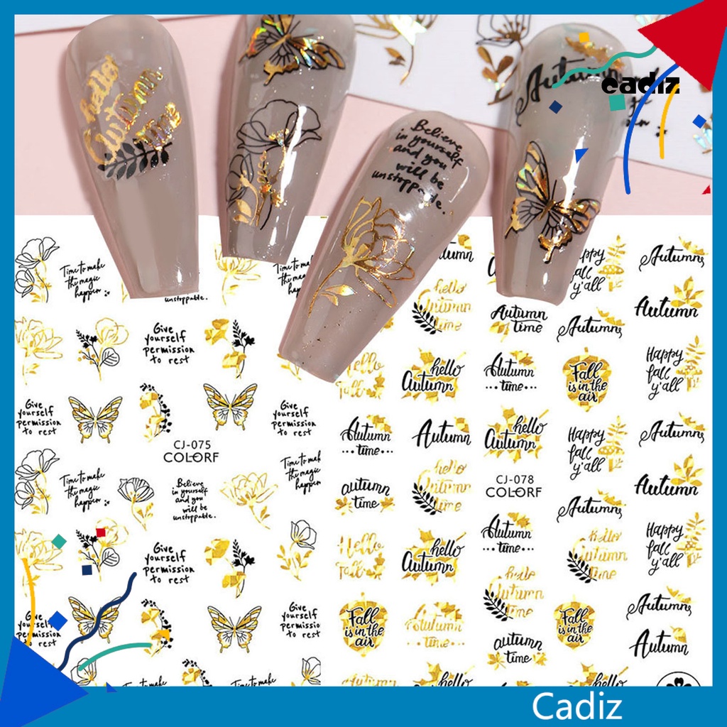 Set 2 Tờ Nhãn Dán Móng Tay Tự Dính Không Phai Màu Không Dính Hình Lá Phong / Bướm / Lá Phong Dành Cho Salon