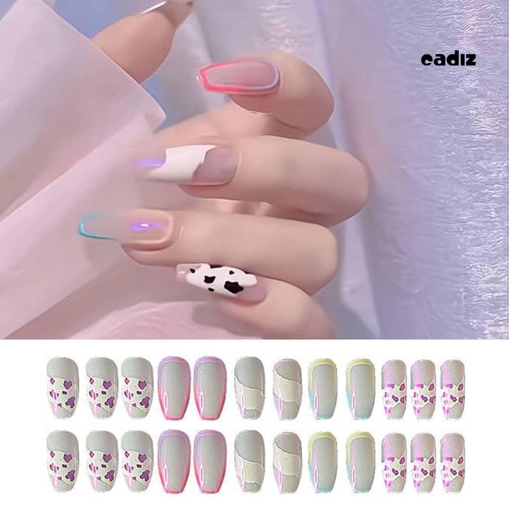 1 Bộ Móng Tay Giả Che Phủ Toàn Diện Tháo Rời Được Chống Phai Màu Họa Tiết Sọc Cầu Vồng Cho Salon