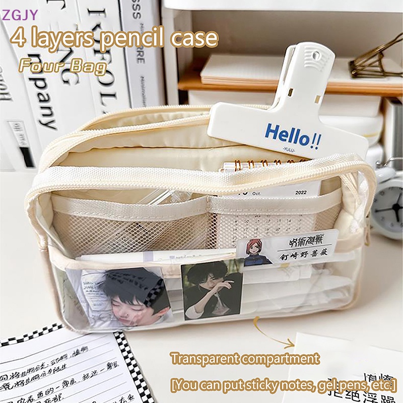 Túi Đựng Bút Trong Suốt Sức Chứa Lớn Có Khóa Kéo Tiện Dụng Cho Học Sinh Mới