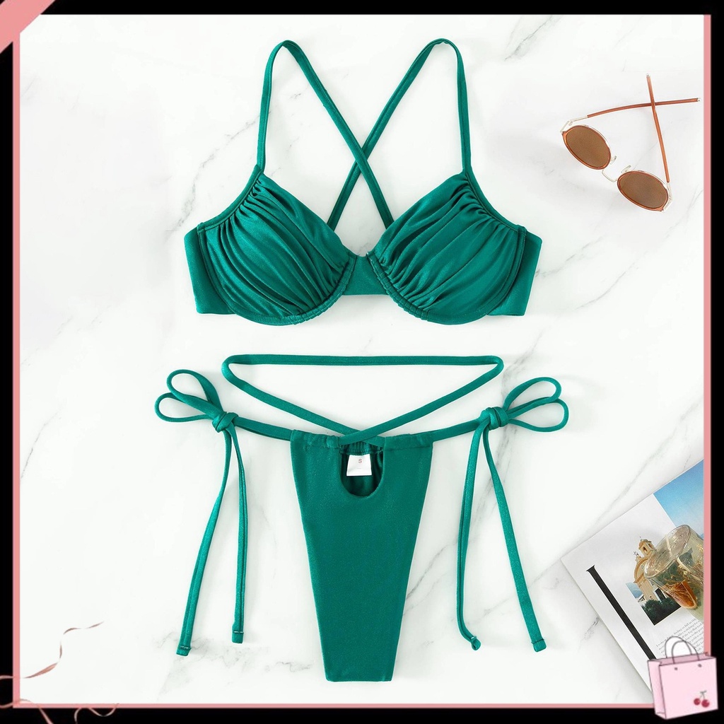 Bộ Bikini 2 Mảnh Hở Lưng Có Mút Đệm Ngực Quyến Rũ Cho Nữ